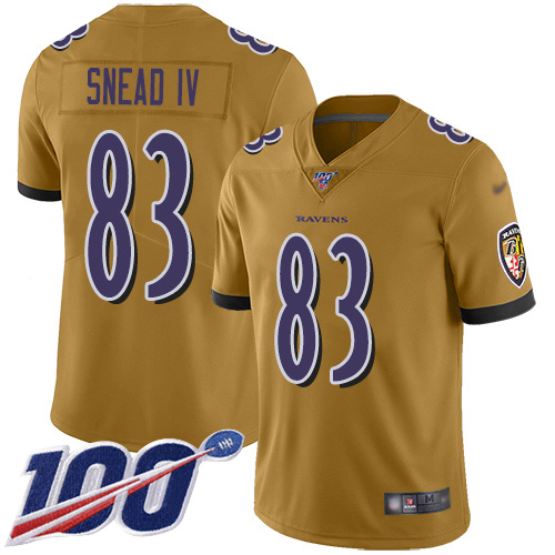 Baltimore Ravens Limited Gold Men Willie Snead IV Jersey NFL Football #83 100th Season Inverted Legend->women nfl jersey->Women Jersey